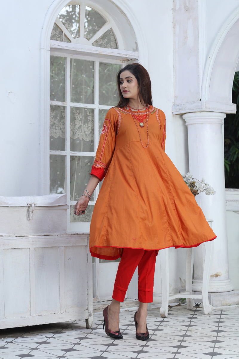 Orange & Red Anarkali Dress