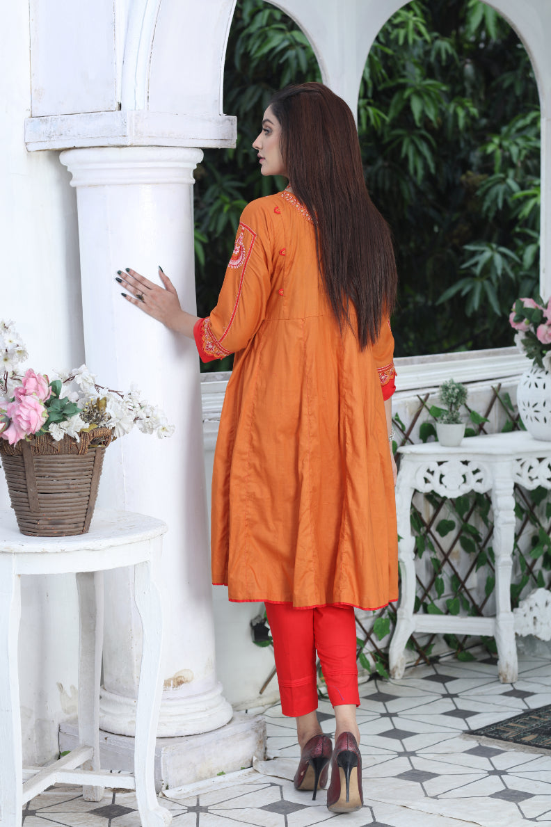 Orange & Red Anarkali Dress