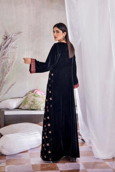 Elegant Black Velvet Full Embroidered Dress (CC 687)