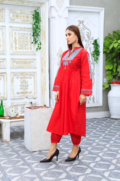 Red Embroidered Frock Dress (CC 482)