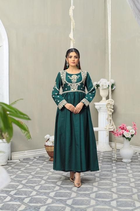 Green Embroiders Frock Dress (CC 642)
