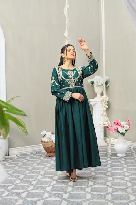 Buy Frocks & Dresses Ethnic Wear Kalamkari Print Party Dress Gown for  Girls- Green Clothing for Girl Jollee