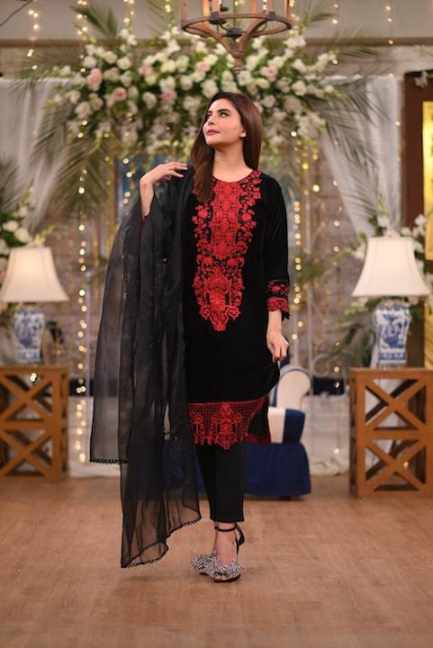 2 Piece Black Velvet Embroidery Nida Yasir Dress (CC 402)