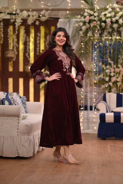 Maroon Full Embroidered Glorious Dress (CC 401)