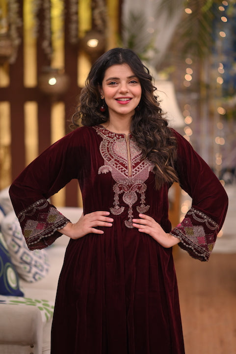 Maroon Full Embroidered Glorious Dress (CC 401)